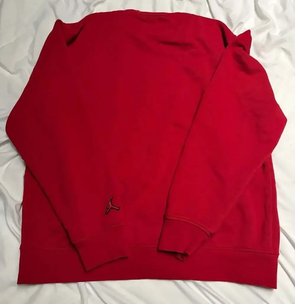 Jordan Essential Holiday Fleece Crewneck Sweatshirt Red Plaid Logo Mens size L